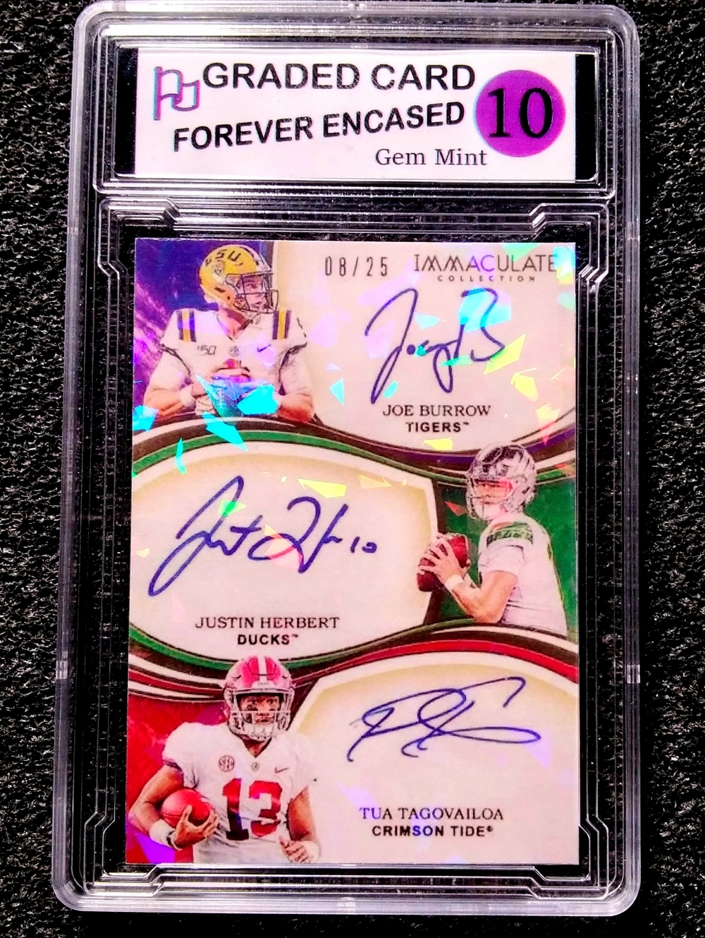Joe Burrow, Justin Herbert And Tua Tagovailoa 3x Autograph Football Rookie Card.